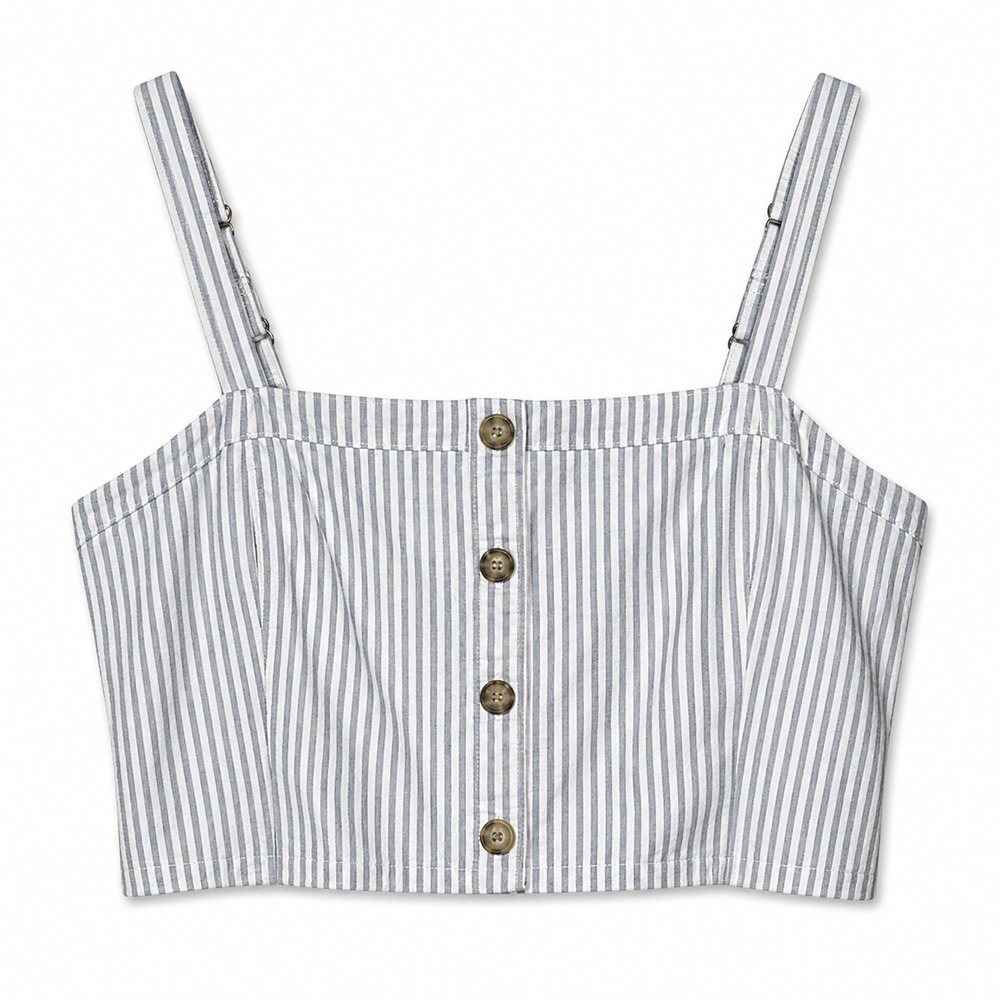 Abercrombie Blue Stripe Crop Tank Button Front Smocked Top XL Coastal